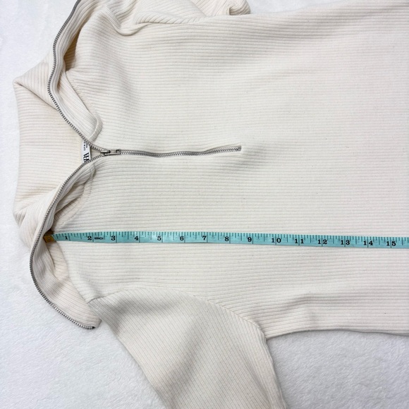 ZARA Sweater Dress Ivory Short Sleeves Quarter Zip Ribbed Knit Size Size M - Picture 7 of 11